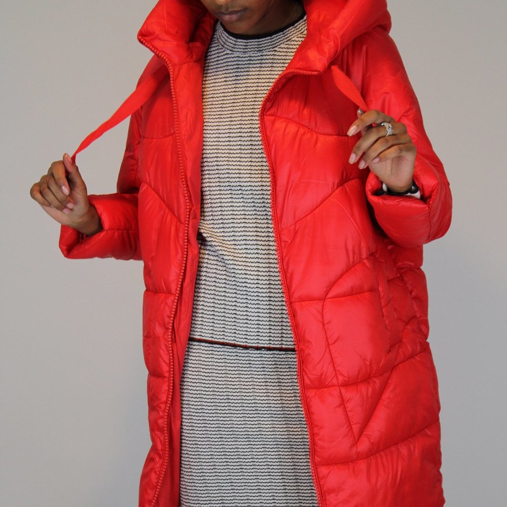 Red oversized lightweigh down filled puffer coat